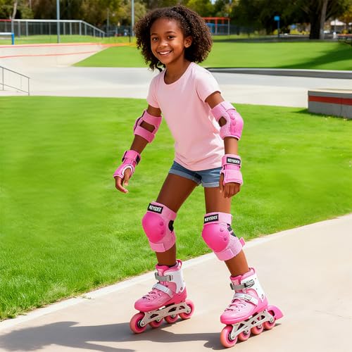 Kids 6 in 1 Skate Protective Gear Set, Pink, M - image 9