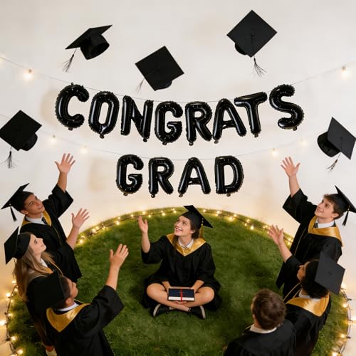 Image of Congrats Grad Balloon Banner, Graduation Party Decorations 2024, Black