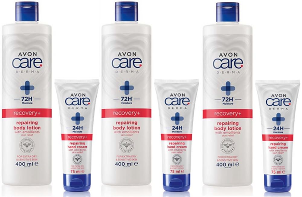 Pack of 3 Derma Recovery+ Repairing Sets for Relieve of Severely Dry, Sensitive Skin Includes 3 x Body Lotion 400ml and 3 x Hand Cream 75ml