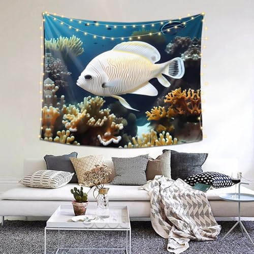 Tapisserie de décoration murale 152x129 cm poisson blanc