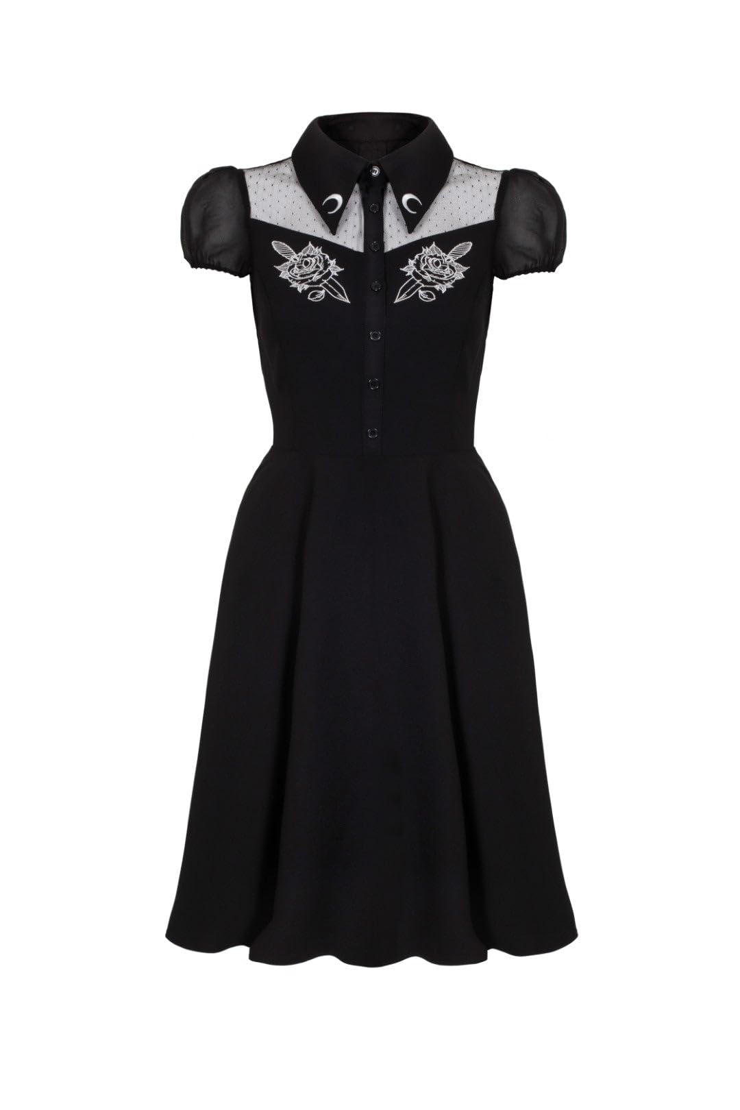 Hell Bunny Women's Black Roesia Rose Dagger Embroidery Dress In | Size: 3XL