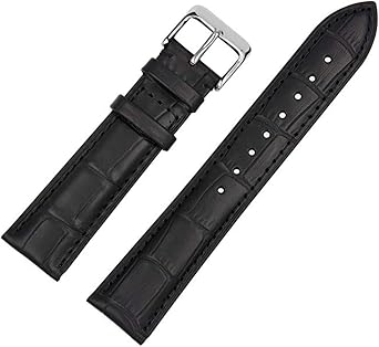 19mm Genuine Leather Watch Band Strap Fits ECODRIVE BM8180-03E Black Silver Buckle-19