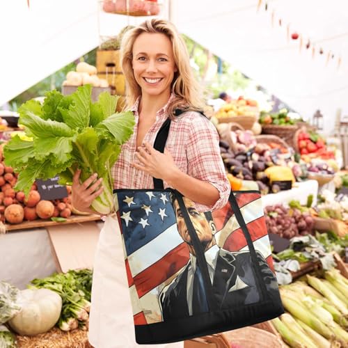 Man American Flag Large Insulated Tote Bag for Grocery Shopping Reusable Tote Bags for Women Men, Cooler Bag with Zippered Top & Handles for Beach Picnic Travel2
