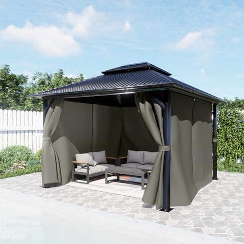 BPS 10' x 10' Gazebo Privacy Curtains with Double Zipper, 4-Panels Side Wall Universal Gazebo Side Panels Replacement for Patio, Outdoor Canopy, Garden and Backyard (Curtain Only) by BPS - Used condition - US$57.21