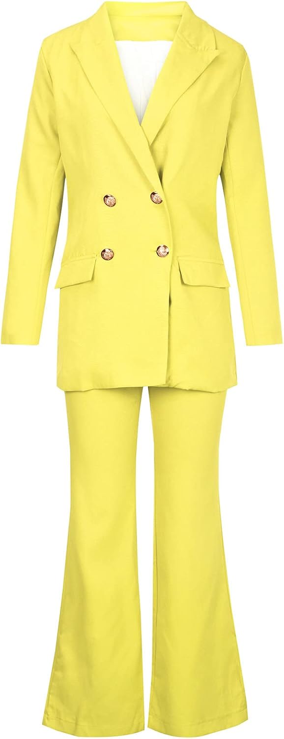 2 Piece Outfits Suits for Women Slim Fit Solid Color Business Work Sets Elegant Long Sleeve Office Suit with Pockets