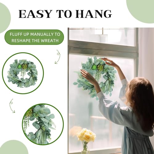 Hometrance FAUX EUCALYPTUS WREATH Green Eucalyptus Leaf Wreaths For Front Door, 20-22 Inch Artificial Greenery Wreath With Ferns & Succulents thumb #6