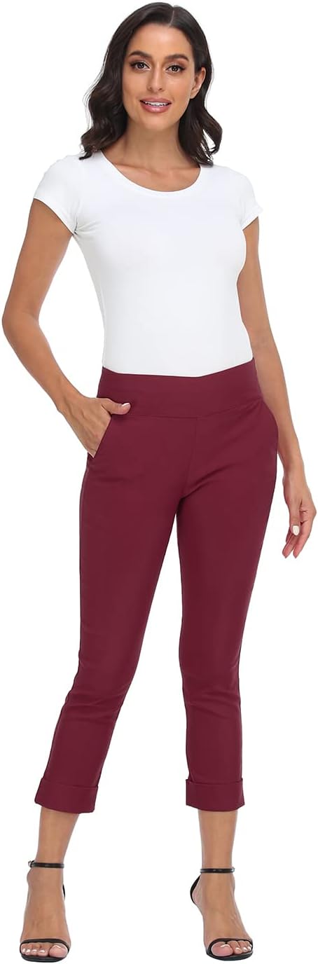 HDE Pull On Capri Pants for Women with Pockets Elastic Waist Cropped Work Pants - Image 5