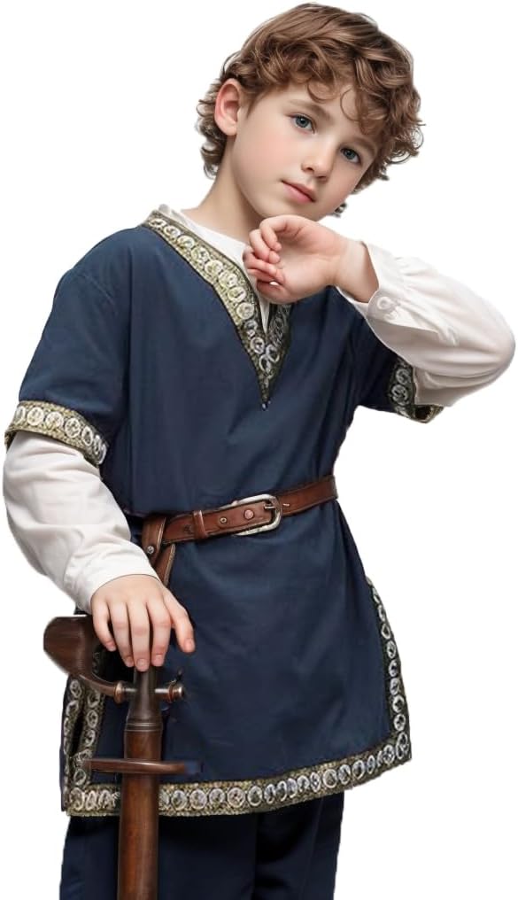CAMDOM Boys Renaissance Viking Pirate V Neck Shirt Medieval Knight Costume Tops