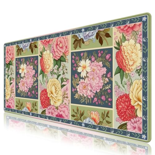 AIMSA Pink Desk Mat for Keyboard and Mouse, Large Mouse Pad, Floral Desk Pad, Anti-Slip XXL Big Mousepad with Stitched Edges for Computer Office Home