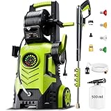 2026new Pressure Washer 5000PSI with Adj-8-Level Touch Screen, 34' Tall Power Washer, 4 Quick Connect Nozzles, Inlet Hose&Filter&500mlFoam Cannon for Cars/Fences/Driveways,Yellow