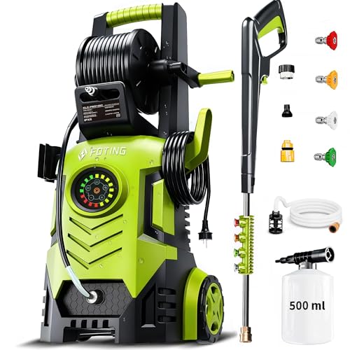 2026new Pressure Washer 5000PSI with Adj-8-Level Touch Screen, 34' Tall Power Washer, 4 Quick Connect Nozzles, Inlet Hose&Filter&500mlFoam Cannon for Cars/Fences/Driveways,Yellow