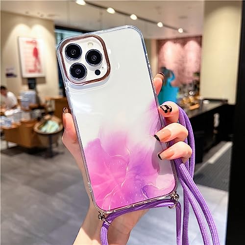 Étui à lanière violet contre les chutes pour iPhone 12 Pro Max en marbre chic