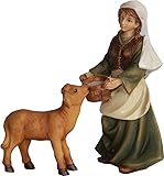 FADEDA 2 figuras de belén campesina con ternero/altura: 7 cm/pintadas a mano/detalladas figuras de belén - decoración de mesa de Navidad cuna accesorios