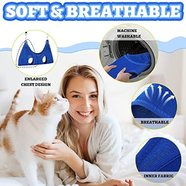 Ferraycle 14 in 1 Pet Grooming Hammock for Dogs Cats, Cat Nail Clipper with Cat Hammock Restraint Bag Clippers Trimmer, Pet Comb, Nail File for Small Cats Dogs Bathing(Blue)-A8ldZqQk