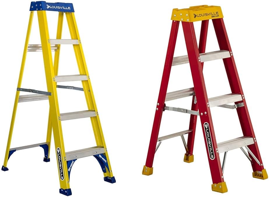 Louisville Ladder FS2005 Fiberglass Step Ladder, 5-Feet/250lb, Yellow & L-3016-04 Step Stepladder, 4-Feet