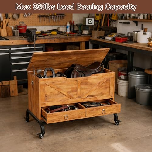 lukar Tack Trunk Stands for Horses, 1" Metal Tubing, Max 330lbs Load Capacity, Heavy Duty Saddle Box Support with Caster Wheels, Horse Tack Storage Organization - Thumbnail 5