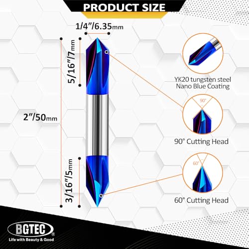 BGTEC VHM Fasenfräser 6mm Schaft 60/90 Grad Fasenfräser Entgrater, Wolframstahl 4 Flöte V Nutfräser mit Blau Nano Beschichtung, V Nut Schaftfräser für Werkzeugmaschinen und Anfasen