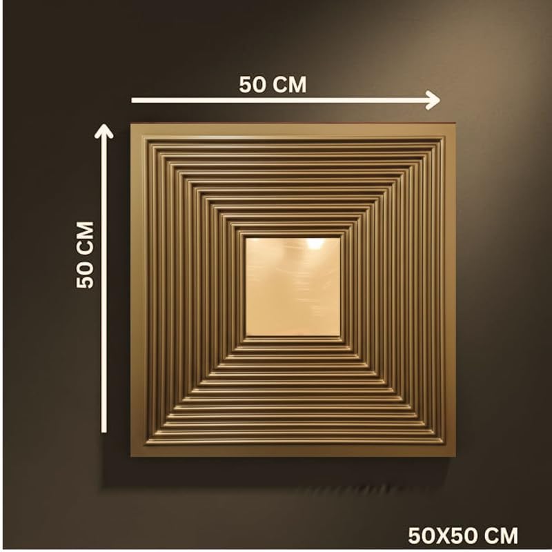 Image of Kayra Decor 3D PVC Wall Panels - Line Design, Mirror Golden Color, 19.7 inch x 19.7 inch (Pack of 12) | Covers 32.28 Sq. Ft. |