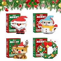 4PCS Christmas Building Blocks Set, Santa Claus Reindeer Puzzle Assembly Brick, DIY Christmas Building Block Toy, Mini Building Block Figures for Kids Gift,Christmas Tree Decorations