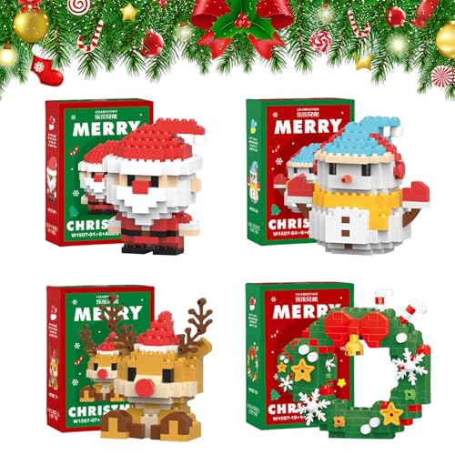 4 Stück Weihnachts-Baustein-Set, Weihnachtsmann Rentier Puzzle zum...