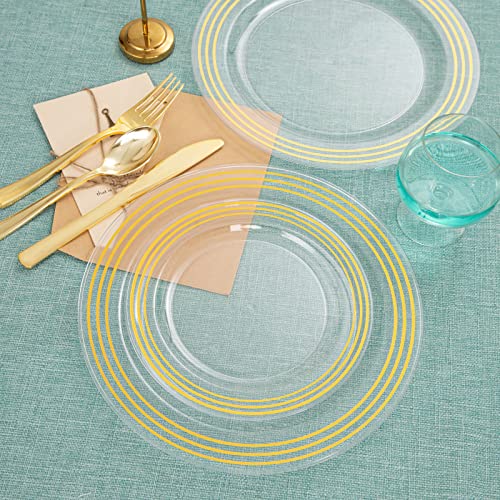 Wellife 60 Pcs Clear Gold Plastic Plates, Disposable Clear Plates With Gold Rim, Includes:30 Dinner Plates 10.25”, 30 Dessert Plates 7”, Perfect For Party And Weddings #TOP3