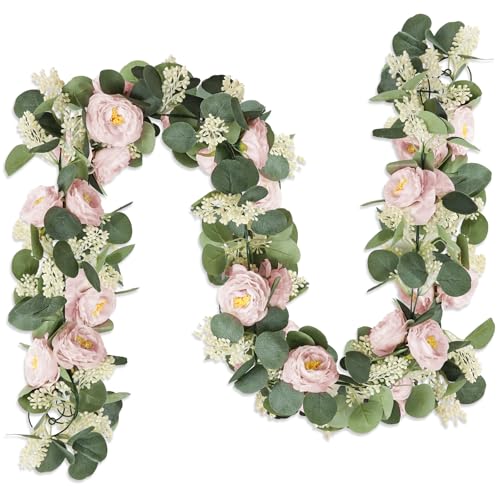 MAKHOT 2 Pcs Pink 6.6Ft Artificial Eucalyptus...