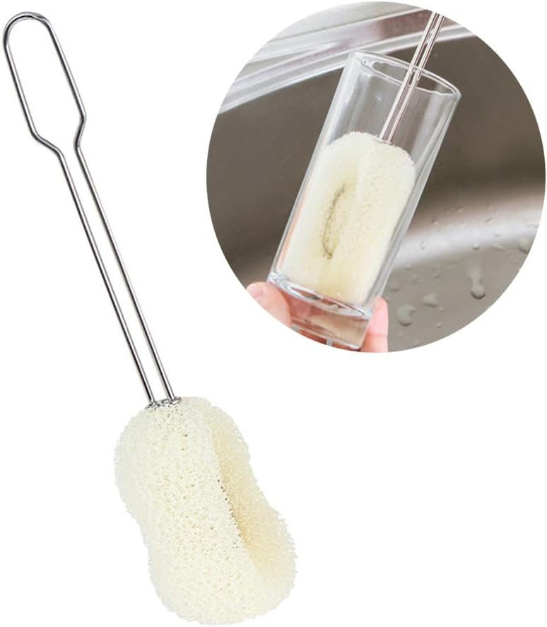 Hemoton Replaceable Sponge Cleaning Brush Sponge Bottle Brush for Baby Feeding Bottle Glass and Water Cup 9.44 in Long Handle for Hard-to-Reach Areas Kitchen Cleaning Tool