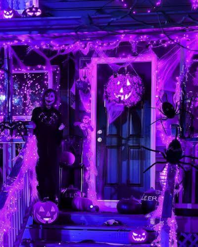 Image of Brightown Halloween Fairy Lights Battery Operated,10 Feet 120LED Firecracker String Lights Waterproof Silver Wire Firefly Light for Bedroom Home Haunted House Indoor Outdoor Holiday Decorations,Purple
