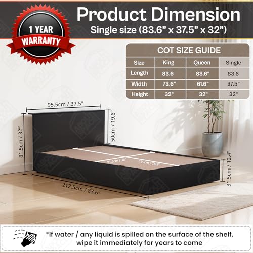 Image of ABOUT SPACE Bed - (84 x 38 inches) Single Bed Without Storage | Engineered Wooden Bed Frame with Headboard & MDF Support Board for Mattress | 1-Year Warranty Cot for Bedroom - Smoked Pine