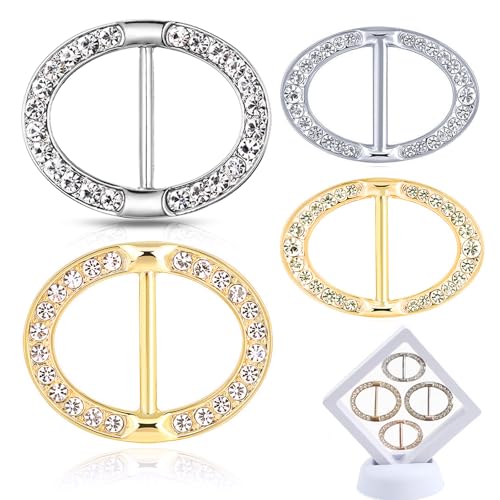 Image of WULI PEACH Silk Scarf Ring Clip Buckle, Crystal Rhinestone Oval Buckles Scarf Jewerly Rings and Slides for Neckerchief (Oval shape 2)