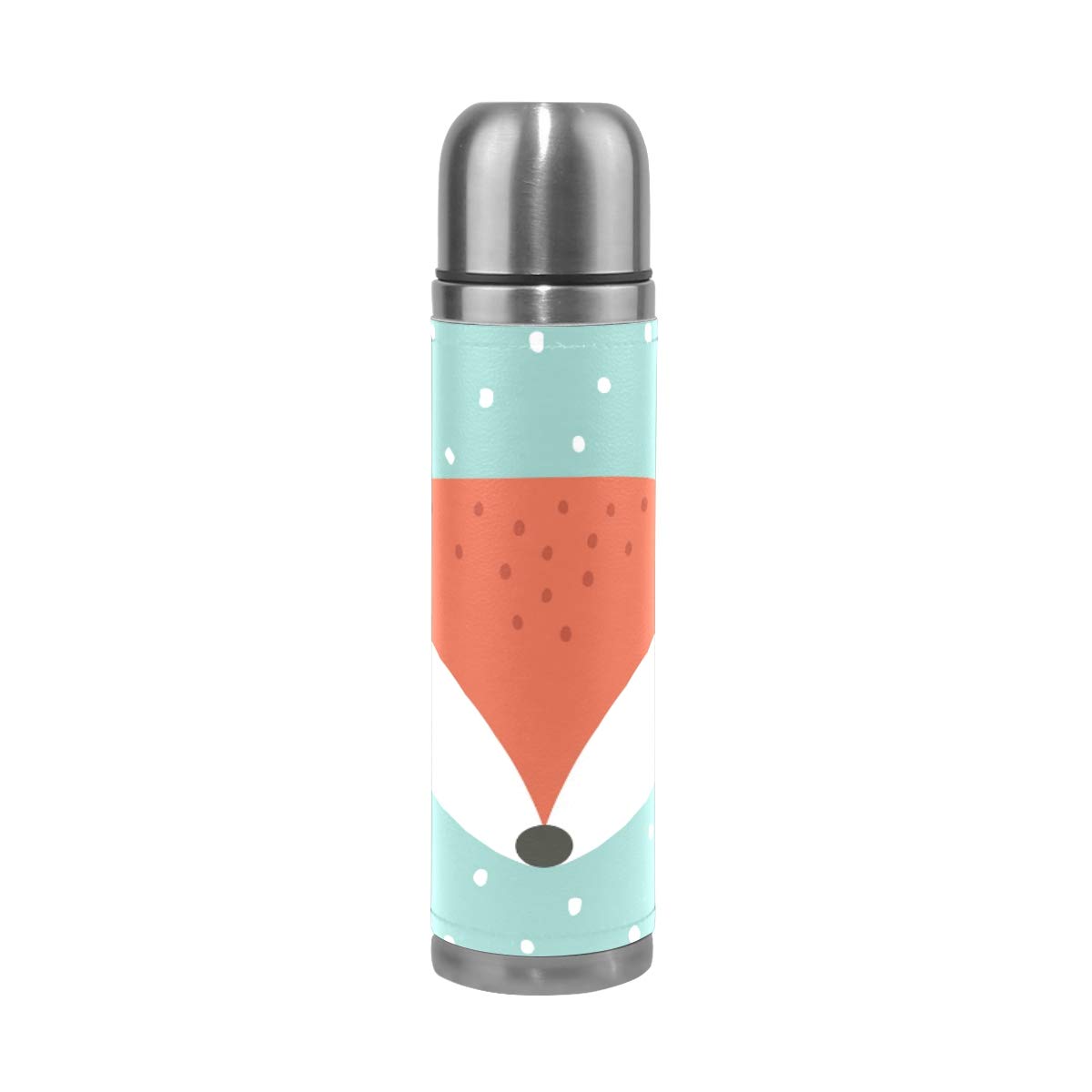 Taza de viaje aislada al vacío de acero inoxidable con doble pared a prueba de fugas, botellas de taza con diseño de zorro con estampado personalizado impreso en piel auténtica, 500 ml