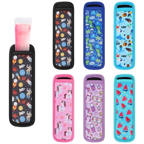 Image of Ice Pop Sleeves, 6 Pieces Popsicle Holders for Kids, Freeze Pops Ice Sleeves Holder Bag, Reusable Popsicle Holder Sleeves, Washable Ice Pop Neoprene Sleeves for Boys Girls