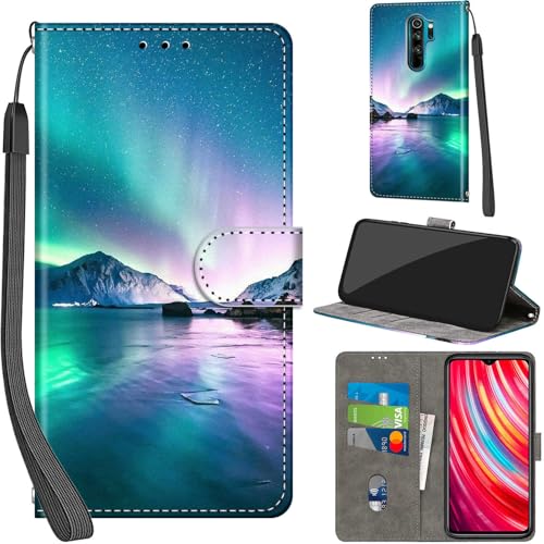 PHINIENLAND Cover per Xiaomi Redmi Note 8 Pro Case PU Pelle Custodia [Kickstand] [Chiusura magnetica] [Slot per Schede], Portafoglio Flip Custodia per Redmi Note 8 Pro,Aurora