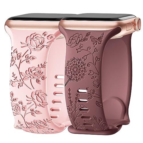 2 Pack Flower Engraved Bands Compatible with Apple Watch Band ...