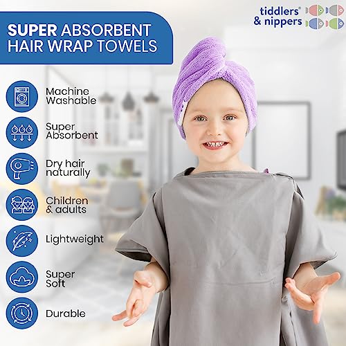 tiddlers & nippers Super Absorbent Hair Wrap Twist Towels, (Set of 3, Purple, Grey & Blue) - Image 2