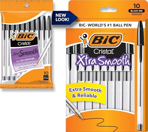 BIC Cristal Xtra Smooth Ballpoint Pen, Medium Point, 1.0mm, Black, 10-Count