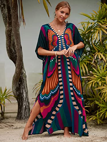LOUSEA Caftans for Women Plus Size Swim Cover up Vneck Batwing Dress Loose fit Moroccan Caftan mumu Dresses for Women2