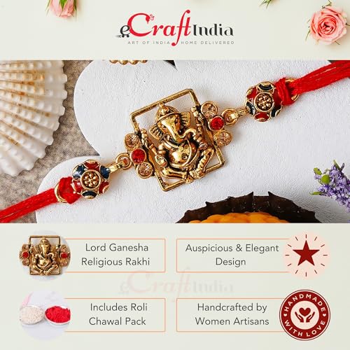 Image of eCraftIndia Bhaiya Bhabhi Designer Rakhi and Roli Chawal Pack