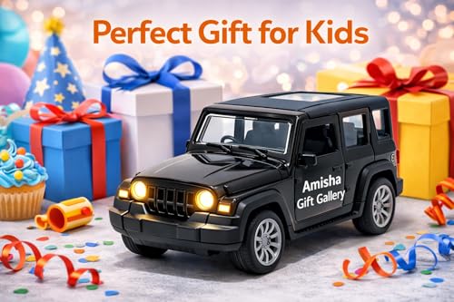 Image of Amisha Gift Gallery Thar Roxx Metal Diecast Toy Car for Kids | Light And Sound, 1:36 Scale Model, Pull Back Sports Car, Boys