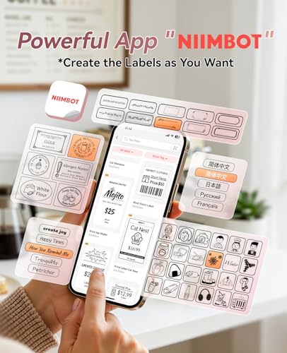 Image of NIIMBOT B2 Label Maker(Pink) Machine with 4 Rolls Label Tape for Home Kitchen Office Organization