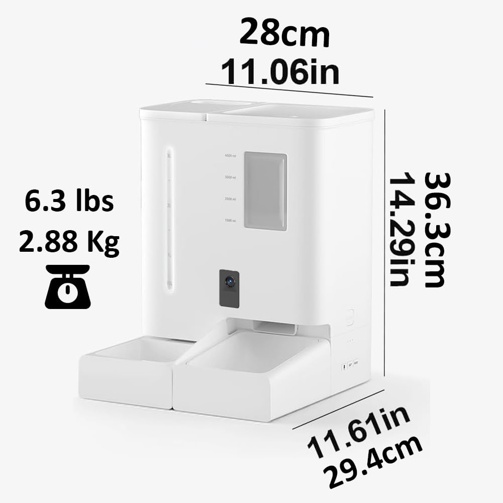 2025 Dual Automatic Pet Feeder | Distributore di acqua e cibo per cani e gatti | Capacità 4L/14oz e 5Kg/11lbs | WIFI, video 2K, audio bidirezionale, timer | Controllo intelligente delle app con Alexa,