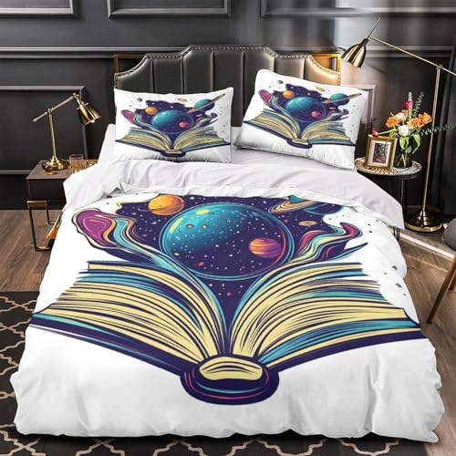 Libro cosmico Impressione 3D 3 pz coperteletto Illustrazione dello spazio fantasy cover piumone microfibra ipoallergenica traspirante per ragazzi ragazze uomini Single（140x200cm）