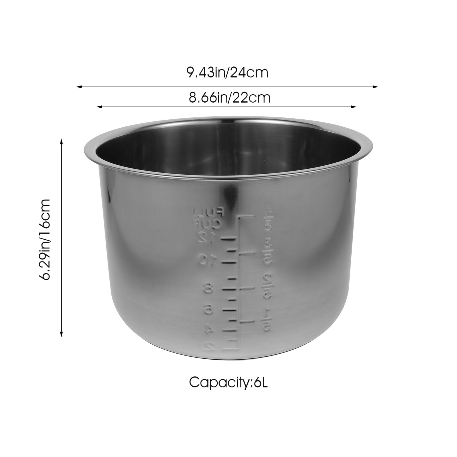 LALAFINA Rice Cooker Liner 6L Stainless Steel Rice Cooker Inner Pot Non-stick Rice Cooker Pot Pressure Cooker Pot for Home Kitchen Shop Cooker Accessories