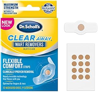 Dr. Scholl's ClearAway Wart Remover with Duragel Technology, 9ct / Clinically Proven Wart Removal of Common Warts with Discreet Thin and Flexible Cushions, Optimal for Fingers and Toes