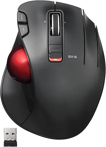 ELECOM EX-G Ratón de Trackball, inalámbrico de 2.4 GHz, control de pulgar, función de 6 botones con seguimiento suave, diseño ergonómico, sensor