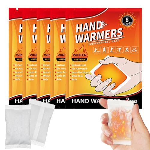 Scaldamani, Bustine Scaldamani Usa e Getta, Scalda Mani Tascabili per Outdoor, Sci, Escursionismo, 8 Ore di Calore, pronti all'uso, autoriscaldante, puro naturale, 5 paia