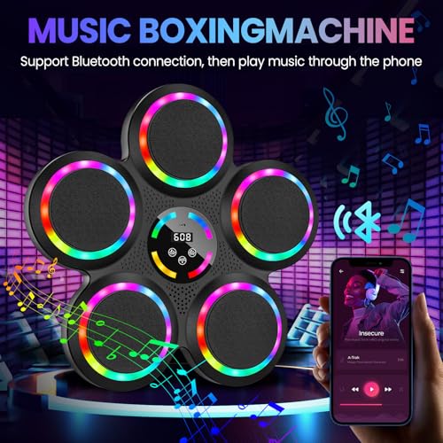 Maquina de Boxeo Musical, 2025 Nuevo Boxeo Musical Pared con Guantes De Boxeo, Luces de Colores, Modo Bluetooth, 9 Modos de Velocidad y Entrenamiento, Music Boxing Machine para Adultos y Niños - imagen 2