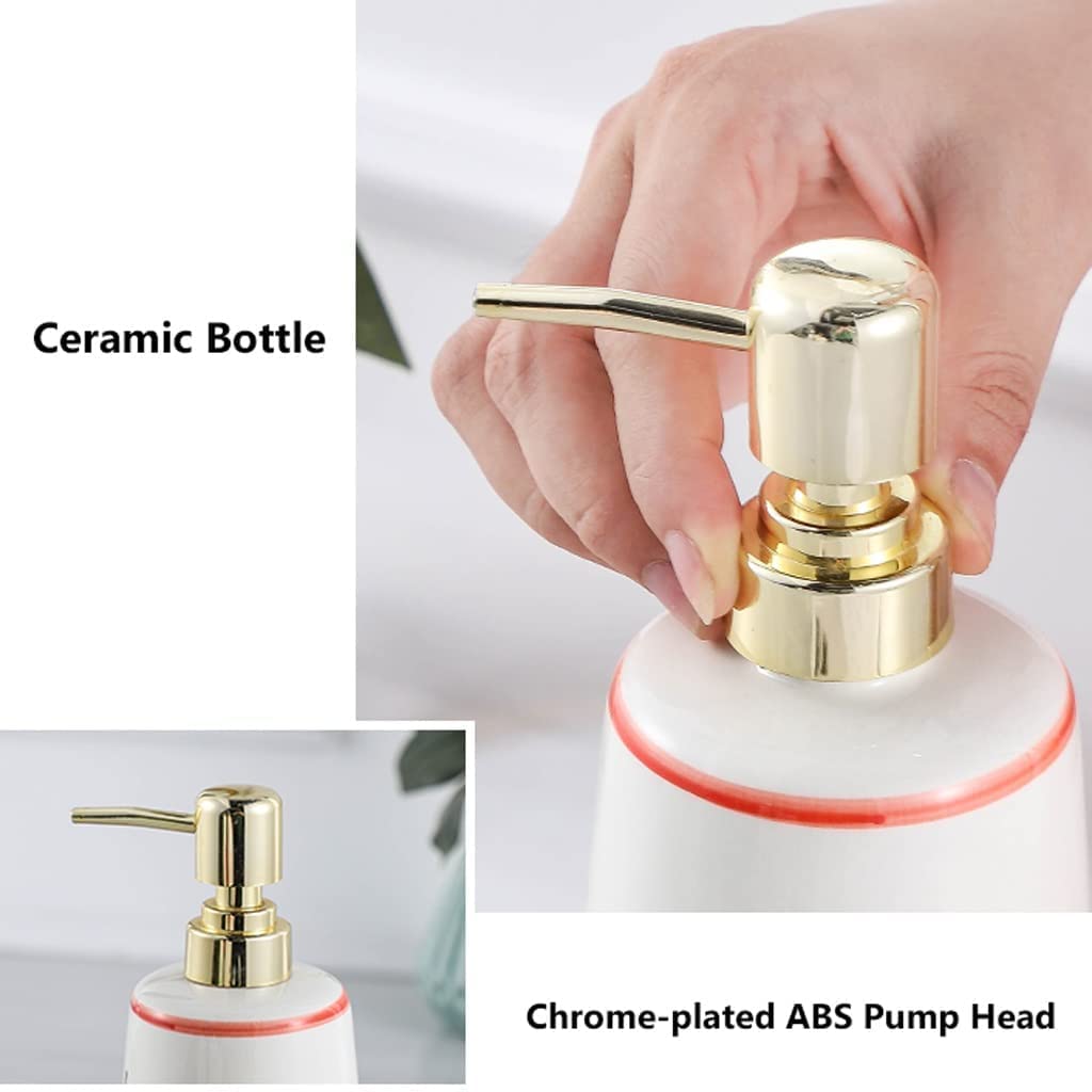 Arbeitsplatte Badezimmer Zubehör Set Badezimmer-Set, Seifenspender-Set Aus Keramik, Erdbeer-Pumpspender, Flaschen Für Badezimmer, Küche, 400 Ml/13,5 Oz Badezimmer Set(Pink,5Pieces)