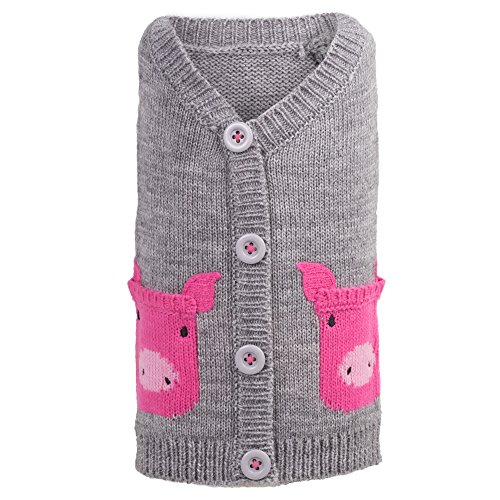 The Worthy Dog Pig Pullover Cardigan Sweater, with Faux Pockets, Warm Knitwear Winter Clothes for Pets, Cold Weather Outfits for Dogs, Fits XS Size Dogs, Gray