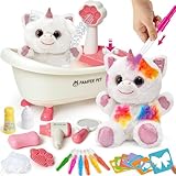 Toylink Einhorn Geschenke für Mädchen, Spielzeug Einhorn Kuscheltier mit Drück-Wasser-Badewanne & Waschbaren Buntstifte, Kreatives Geschenk Mädchen 4 5 6 7 8 Jahre für Geburtstag Weihnachten